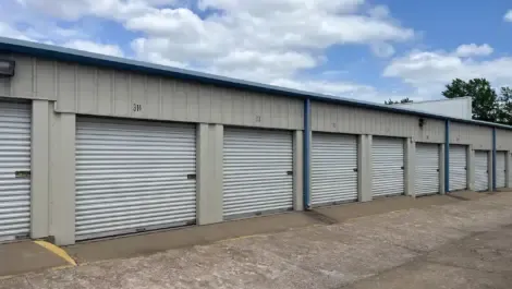 Drive up row of storage units at KO Storage facility of Topeka on S Kansas Ave