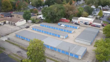 Aerial view of storage units
