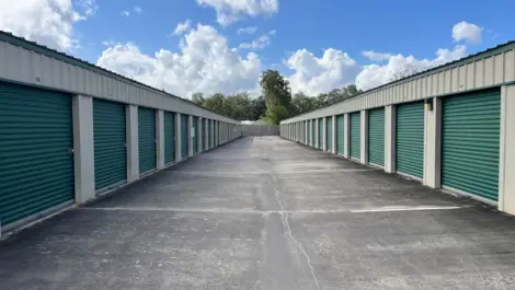 Rows of drive up storage units at KO Storage of Victoria - Beauvoir St