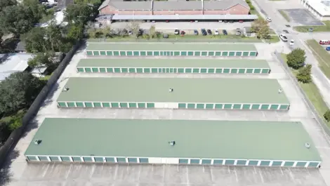 Aerial view of green storage units at KO Storage of Victoria - Beauvoir St