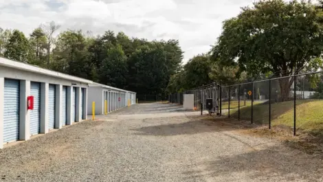 Row of outdoor self-storage units at KO Storage of Winston-Salem - Old Walkertown Rd